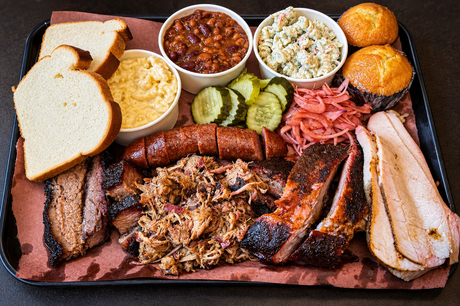 SMOKED.’s barbecue platter with smoked meats and scratch-made sides